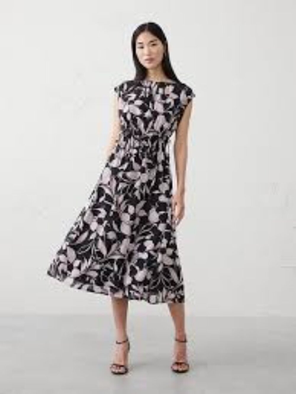 LOFT Black and Cream Floral Maxi Dress